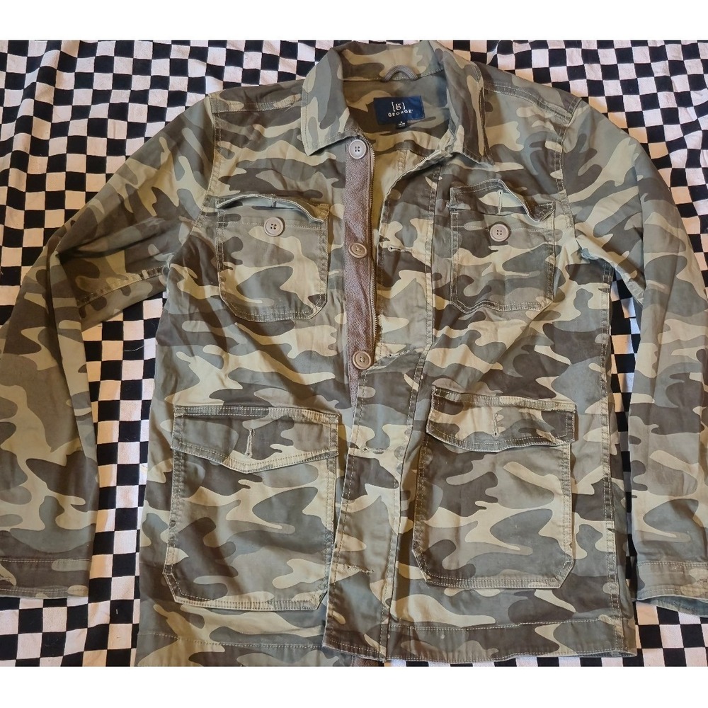 George‎ Camo Jacket Mens Medium  zip and button